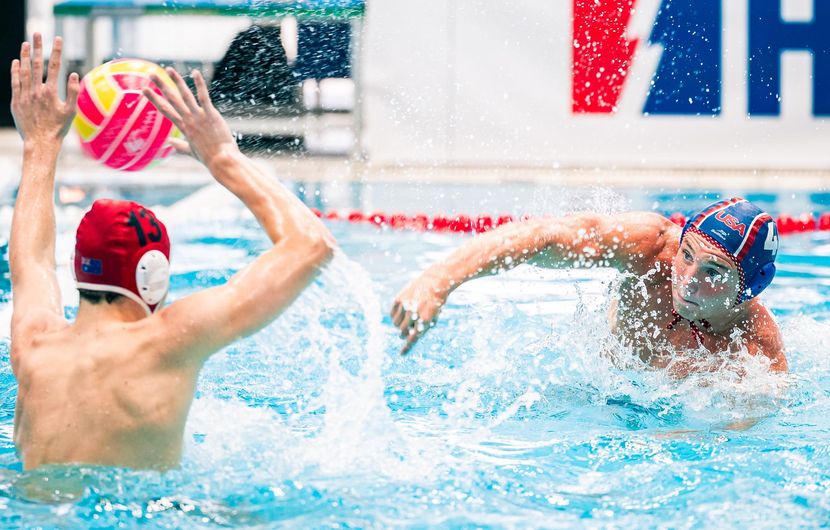 61.AUSvUSA.Owen Marks (USA) shoots against Jacob Hebden (AUS)
